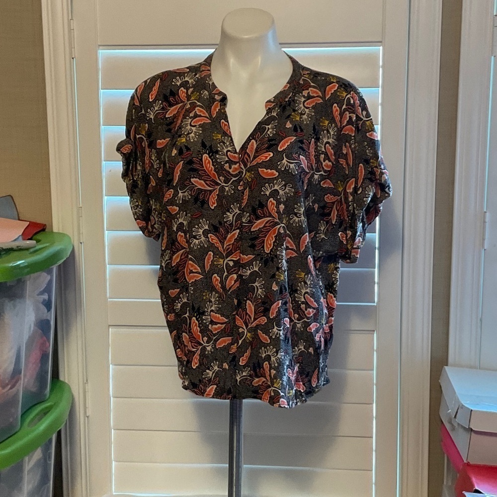 H&M Black and Orange Floral Blouse